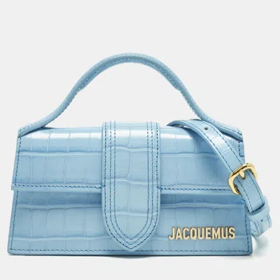 Pre-owned Jacquemus Le Bambino Mini Light Blue Croc Embossed Leather Top Handle Bag.
