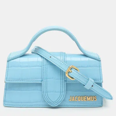 Pre-owned Jacquemus Le Bambino Mini Light Blue Croc Embossed Leather Top Handle Bag