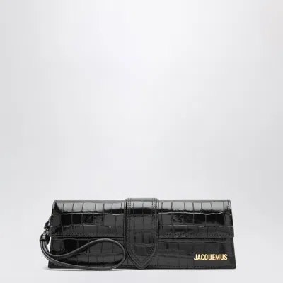 Jacquemus Le Bambino Mini Pouch In Crocodile-effect Leather In Black