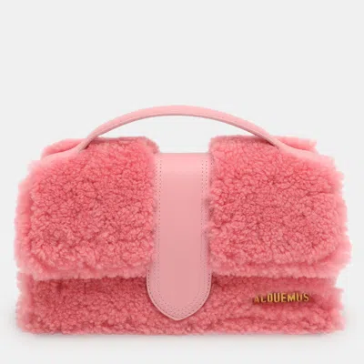 Pre-owned Jacquemus Le Bambino Pink Leather And Shearling Fur Top Handle Bag