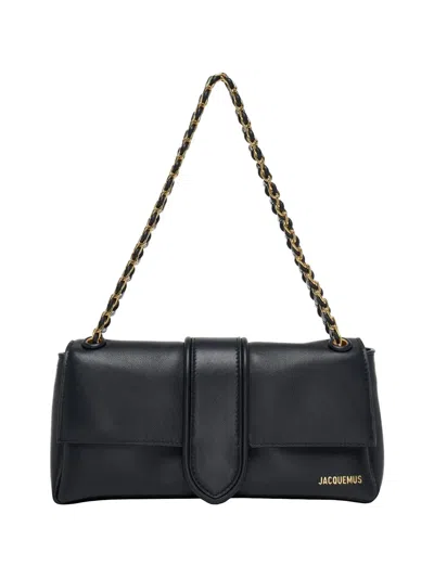 Jacquemus Nappa Leather Flap Bag With Chain And Leather Handle In Black