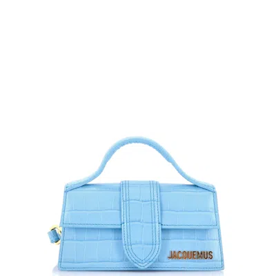 Jacquemus Le Bambino Top Handle Flap Bag Crocodile Embossed Leather Mini In Blue