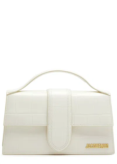 Pre-owned Jacquemus Le Bambino Top Handle Flap Bag Crocodile Embossed Leather White Leather Handbag (