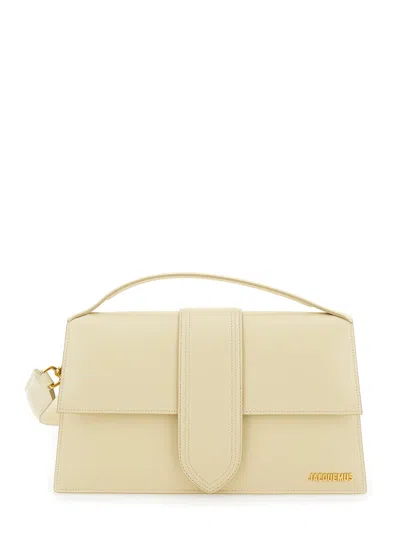Jacquemus 'le Bambinou' Cream White Handbag With Logo Lettering In Leather Woman In Multicolor