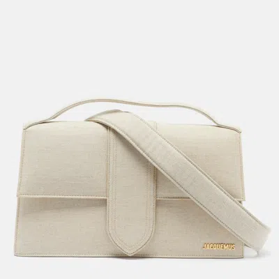 Pre-owned Jacquemus Le Bambinou Natural Canvas Top Handle Bag In Beige