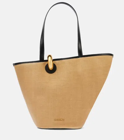 Jacquemus Le Bambola Leather-trimmed Basket Bag In Beige