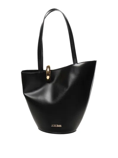Jacquemus Le Petit Bambola Leather Top Handle Bag In Black