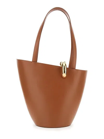 Jacquemus 'le Bambola Moyen' Brown Shopper With Asymmetric Design And Logo On The Front