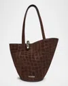Jacquemus Le Bambola Moyen Croc Embossed Suede Bucket Bag In Brown