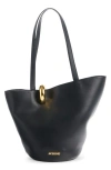 Jacquemus The Medium Bambola Asymmetric Leather Bucket Bag In Black