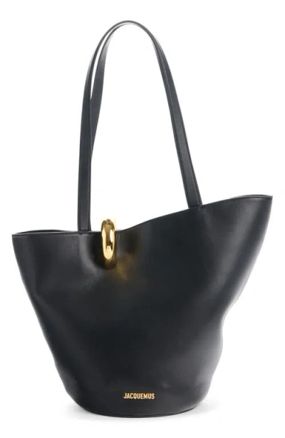 Jacquemus Le Bambola Moyen Leather Bucket Bag In Black