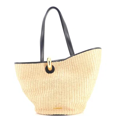 Jacquemus Le Bambola Tote Bag Raffia With Leather In Beige
