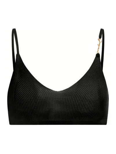 Jacquemus Le Bandeau Pralu Logo Crop Top In Black