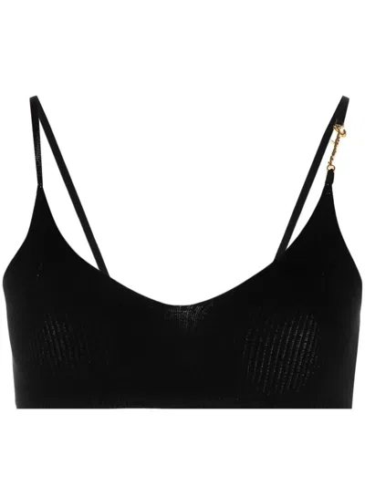 Jacquemus Le Bandeau Pralu Logo Crop Top In Black