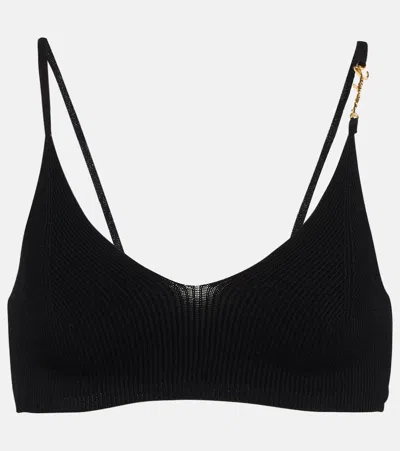Jacquemus Le Bandeau Pralu Logo Crop Top In Black