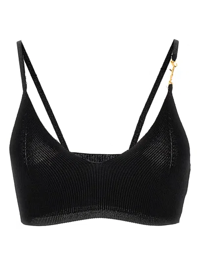 Jacquemus Le Bandeau Pralu Logo Crop Top In Black