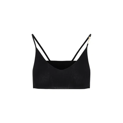 Jacquemus Pralu Knitted Cropped Top In Black