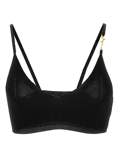 Jacquemus Le Bandeau Pralu Logo Crop Top In Black