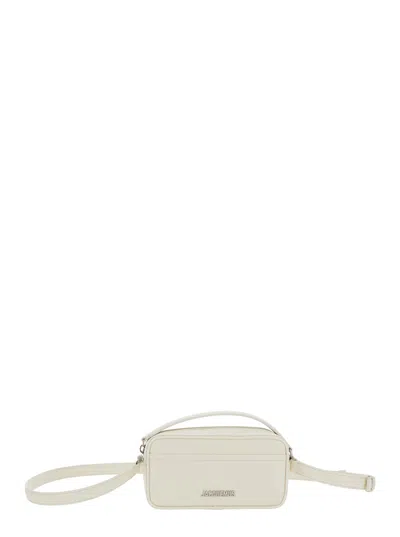 Jacquemus Le Baneto White Shoulder Bag With Logo Lettering On The Front And Adjustable Shoulder Strap In Leath