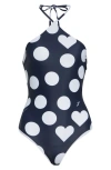 Jacquemus Le Maillot Bastide Polka Dot Swimsuit In Blue