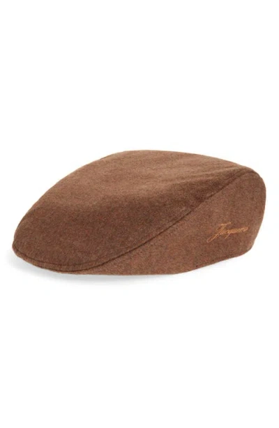 Jacquemus Le Beret Valerie Embroidered Virgin Wool Beret In Brown