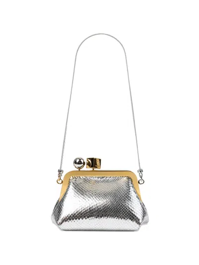 Jacquemus Le Berlingot Embellished Metallic Snake-effect Leather Clutch In Silver
