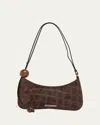 Jacquemus Le Bisou Croc-embossed Suede Shoulder Bag In Brown