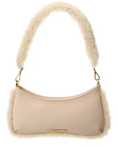 Jacquemus Le Bisou Leather & Shearling Shoulder Bag In White