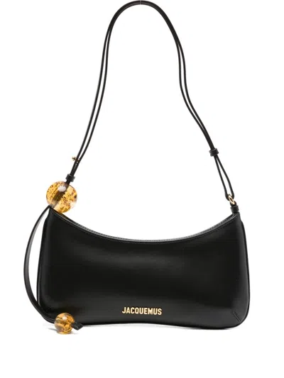 Jacquemus The Bisou Perle Embellished Leather Shoulder Bag In Black