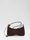 Jacquemus Le Bisou Perle Embellished Leather-trimmed Croc-effect Suede Shoulder Bag In Brown