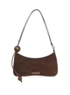 Jacquemus Le Bisou Perle Embellished Leather-trimmed Croc-effect Suede Shoulder Bag In Brown