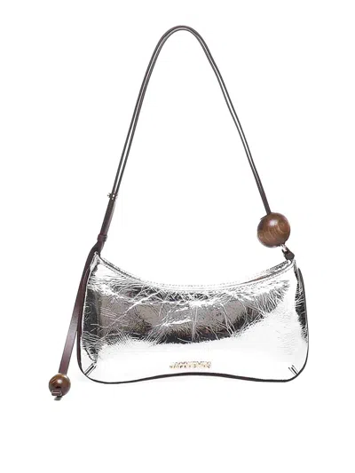 Jacquemus 'le Bisou Perle' Silver Shoulder Bag With Logo Detail In Laminated Leather Woman In Plata