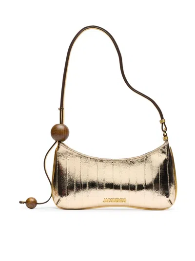 Jacquemus The Bisou Perle Mirrored Leather Shoulder Bag In Gold