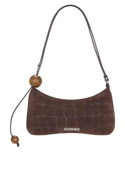 Jacquemus Women The Pearl Kiss Crocodile-effect Shoulder Bag In Brown