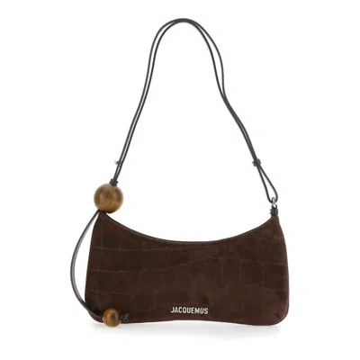 Jacquemus Le Bisou Perle Brown Shoulder Bag With Logo Detail In Suede