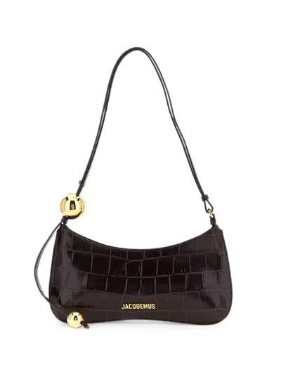 JACQUEMUS LE BISOU PERLE CROC-EFFECT LEATHER SHOULDER BAG