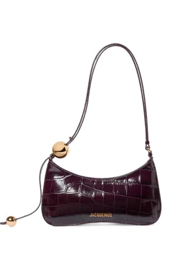 Jacquemus Le Bisou Perle Crocodile-effect Leather Shoulder Bag In Burgundy