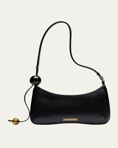 Jacquemus Le Bisou Perle Leather Shoulder Bag In Black