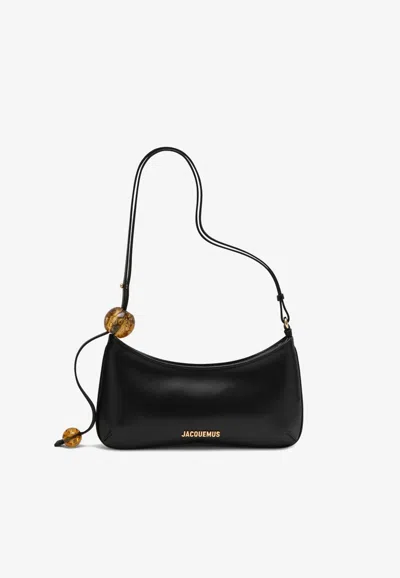 Jacquemus Le Bisou Perle Leather Shoulder Bag In Black