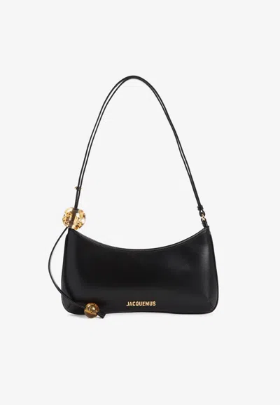 Jacquemus Le Bisou Perle Leather Shoulder Bag In Black