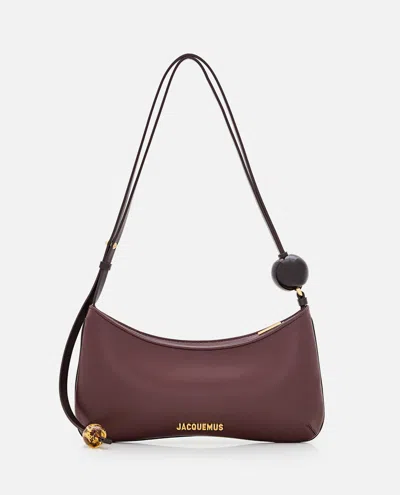 Jacquemus Le Bisou Perle Leather Shoulder Bag In Burgundy