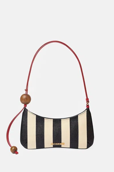 Jacquemus Le Bisou Perle Stripe Woven Raffia Shoulder Bag In Multi