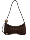 Jacquemus Le Bisou Perle Embellished Leather-trimmed Croc-effect Suede Shoulder Bag In Brown