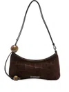 Jacquemus Le Bisou Perle Embellished Leather-trimmed Croc-effect Suede Shoulder Bag In Brown