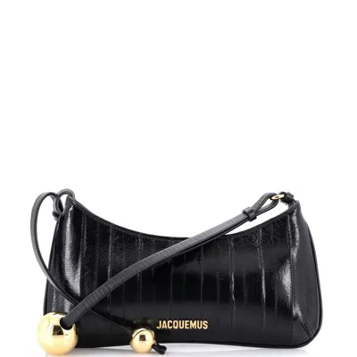 Jacquemus Le Bisou Perle Shoulder Bag Eel Skin In Black