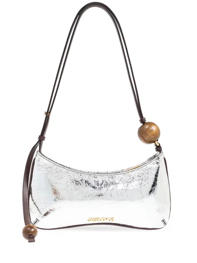 Jacquemus Le Bisou Perle Metallic Leather Shoulder Bag In Silver