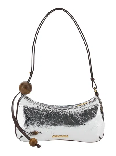 Jacquemus Le Bisou Perle Silver Shoulder Bag With Logo Detail In Laminated Leather Woman