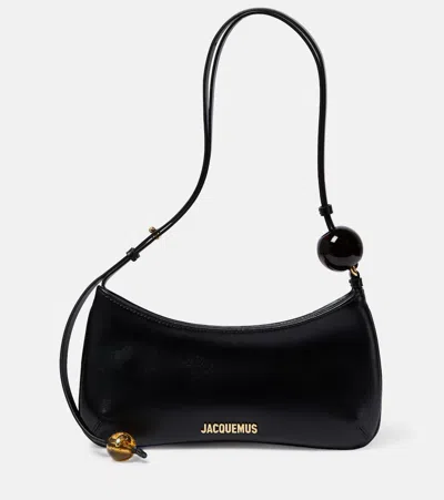 Jacquemus Le Bisou Perle Leather Hobo Bag In Black