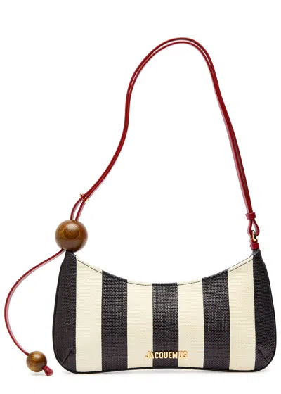 Jacquemus Le Bisou Perle Stripe Woven Raffia Shoulder Bag In Multi