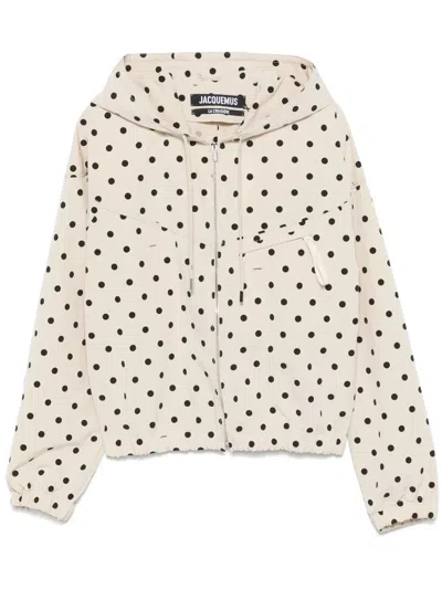 Jacquemus Long Sleeve Casual Jacket In Print Dots Logo Off White